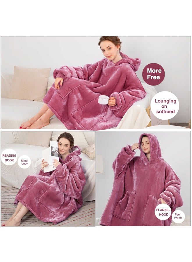 Aemicion Thick Double-Layered Warm Oversized Sherpa Blanket Hoodie with Large Front Pocket, Giant Blanket Sweatshirt, Wearable Snuggle Blanket with for Adults, Teens, Children - Pink 35" A - Image 4