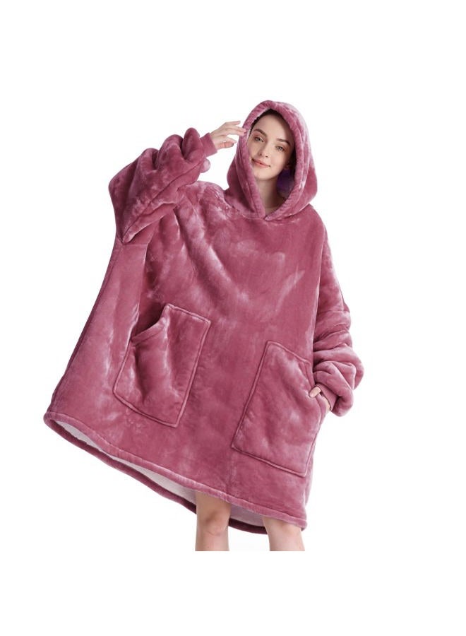Aemicion Thick Double-Layered Warm Oversized Sherpa Blanket Hoodie with Large Front Pocket, Giant Blanket Sweatshirt, Wearable Snuggle Blanket with for Adults, Teens, Children - Pink 35" A - Image 1