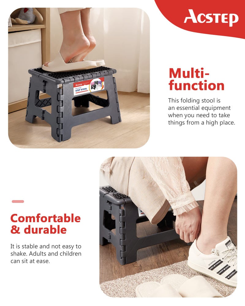 ACSTEP Folding Step Stool 9 inch Height Non-Slip Plastic Step Stools for Kids and Adults, Kitchen Collapsible Fold Up Small Stepping Stool Grey,1 Pack - Image 3