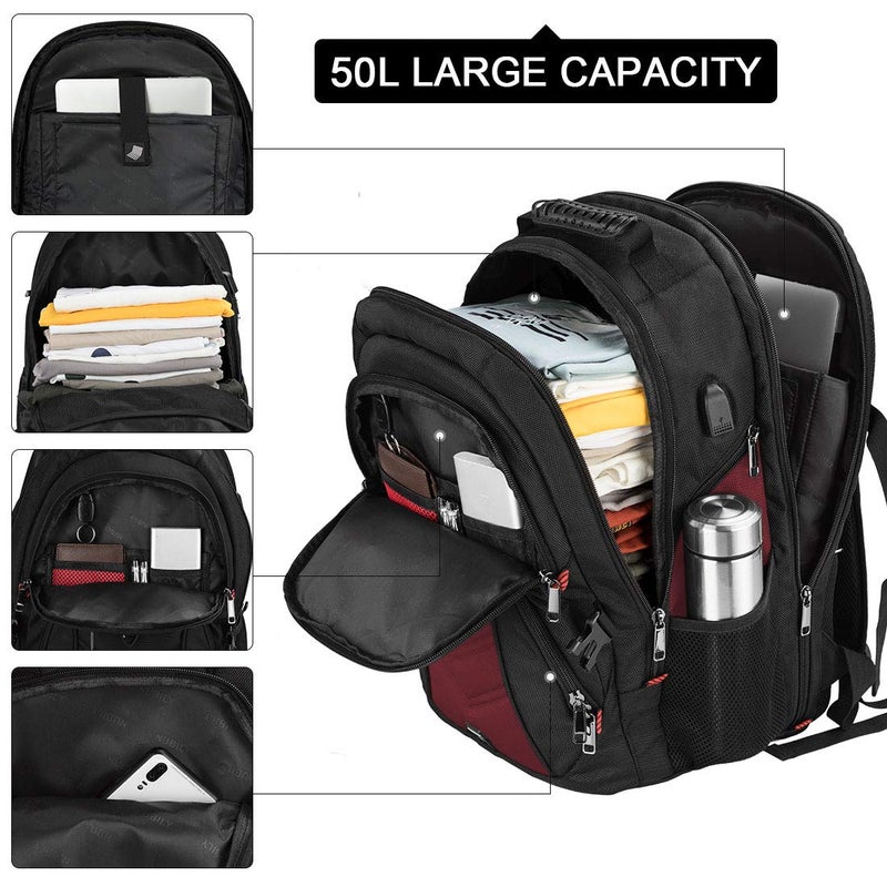NEWHEY NEWHEY Laptop Backpack 18 Inch Business Travel Backpacks for Men Women Extra Large Waterproof TSA Anti Theft College Bookbags with USB Charging Port 18.4 Gaming Computer Backpack,Deep Red  - Image 2