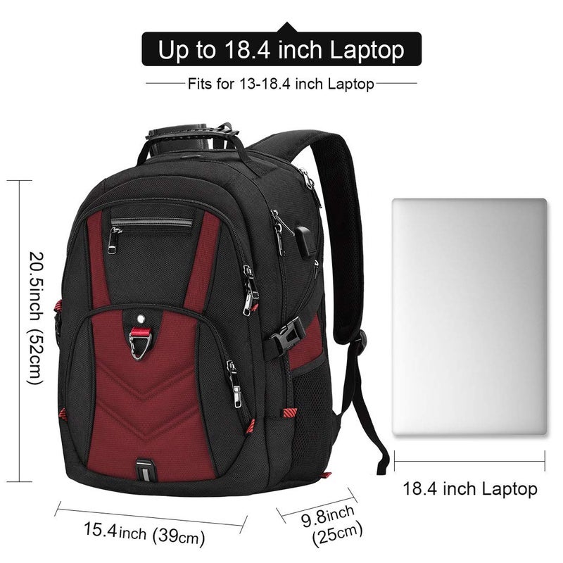 NEWHEY NEWHEY Laptop Backpack 18 Inch Business Travel Backpacks for Men Women Extra Large Waterproof TSA Anti Theft College Bookbags with USB Charging Port 18.4 Gaming Computer Backpack,Deep Red  - Image 5
