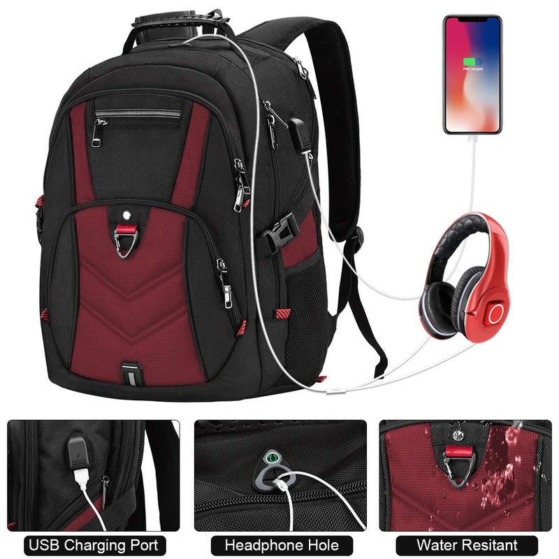 NEWHEY NEWHEY Laptop Backpack 18 Inch Business Travel Backpacks for Men Women Extra Large Waterproof TSA Anti Theft College Bookbags with USB Charging Port 18.4 Gaming Computer Backpack,Deep Red  - Image 3
