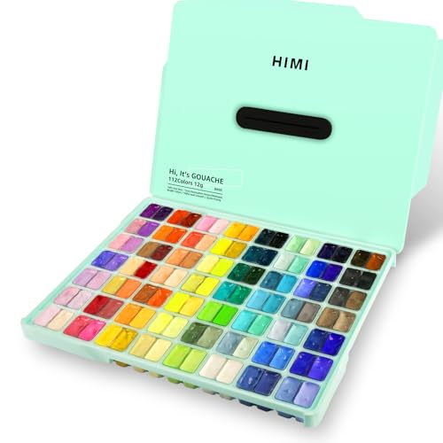 ABEIER HIMI Gouache Paint Set, 112 Colors x 12g Twin Jelly Cup Design with Portable Case, Non-Toxic, Opaque Professional Paint for Canvas and Watercolor Paper | Beginners, Students, Artists - Image 1