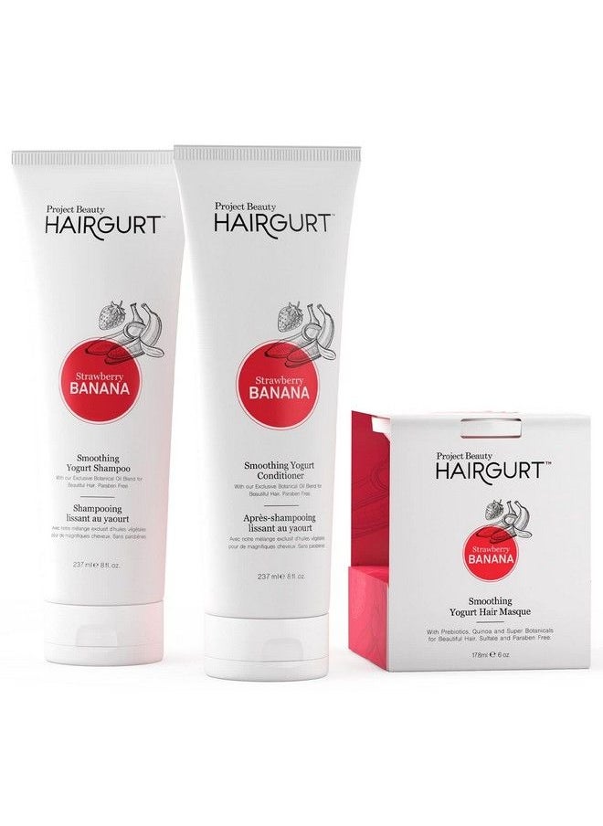 Hairgurt Smoothing Yogurt Hair Care 3Piece Set Strawberry Banana Natural Shampoo Conditioner And Hair Mask Smoothes Dry Damaged Frizzy & Colortreated Hair  - Image 2