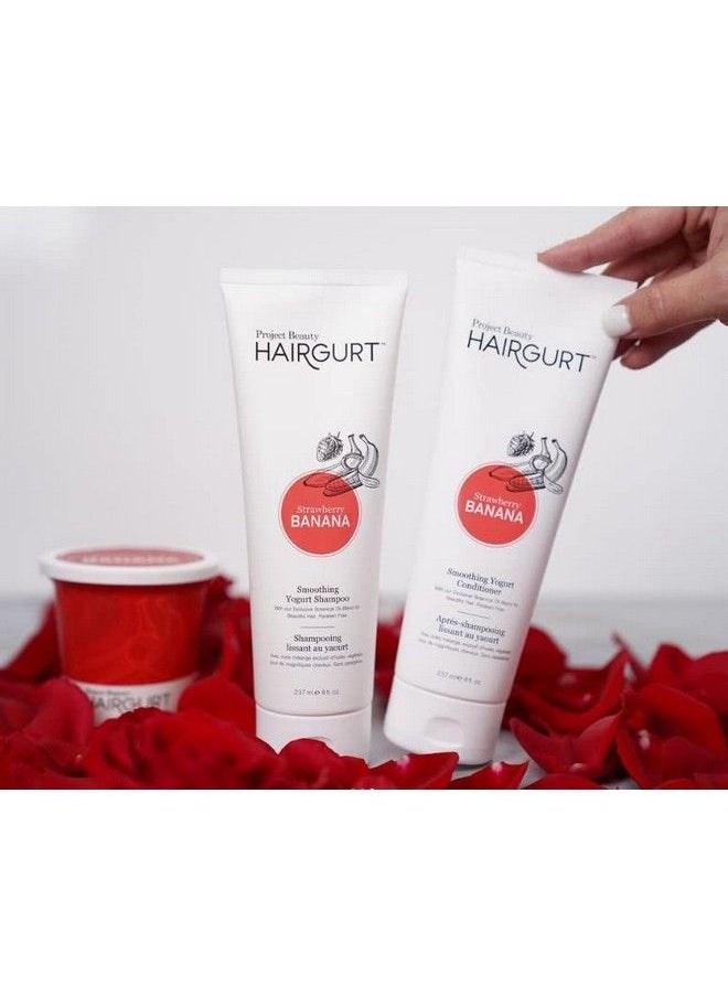 Hairgurt Smoothing Yogurt Hair Care 3Piece Set Strawberry Banana Natural Shampoo Conditioner And Hair Mask Smoothes Dry Damaged Frizzy & Colortreated Hair  - Image 3