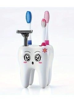 Rozino 1pc Cartoon Tooth Shape Toothbrush Holder Organizer with 4 Holes, Bathroom Accessories, Razor Holder  - Image 1