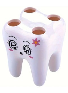 Rozino 1pc Cartoon Tooth Shape Toothbrush Holder Organizer with 4 Holes, Bathroom Accessories, Razor Holder  - Image 3