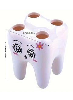 Rozino 1pc Cartoon Tooth Shape Toothbrush Holder Organizer with 4 Holes, Bathroom Accessories, Razor Holder  - Image 5