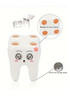 Rozino 1pc Cartoon Tooth Shape Toothbrush Holder Organizer with 4 Holes, Bathroom Accessories, Razor Holder  - Image 2