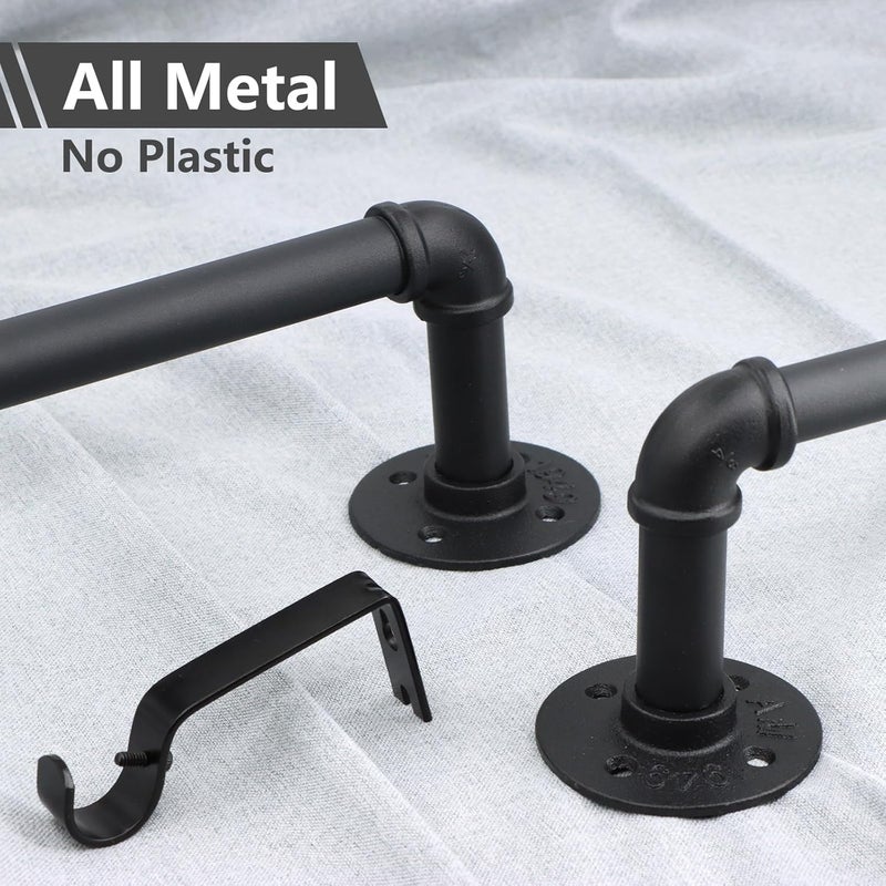 Refrze 2 Pack Curtain Rods for Windows 34 to 48 Inch, Industrial Curtain Rods Wrap Around, Heavy Duty for Bedroom & Outdoor, 34-48", "Black Curtain rod - Image 2
