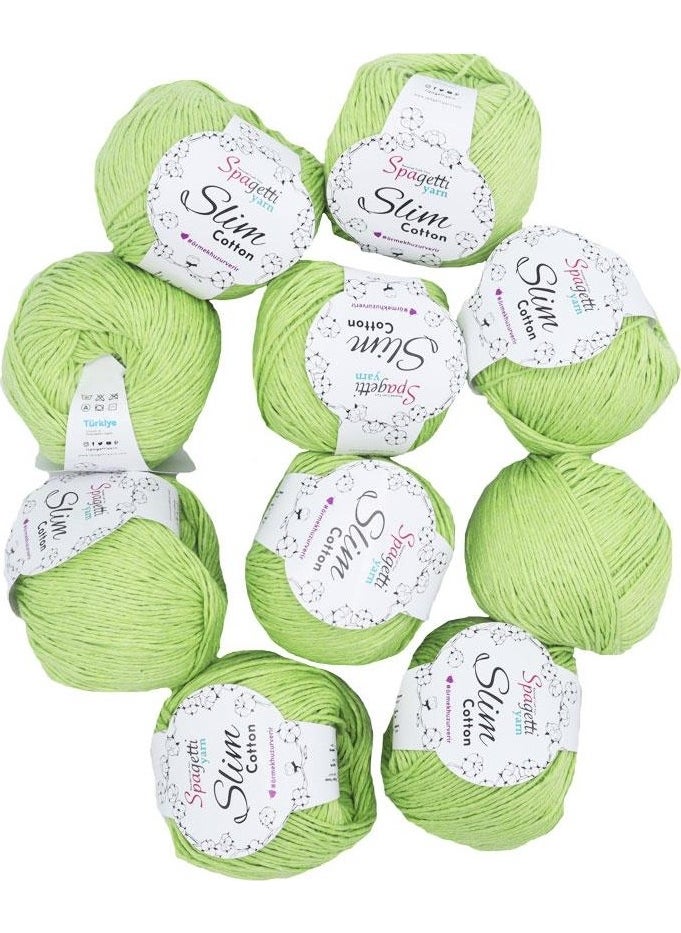 Spagetti Yarn - Spaghetti Yarn Pistachio Green Slim Cotton Yarn - Set of 10 - Image 1