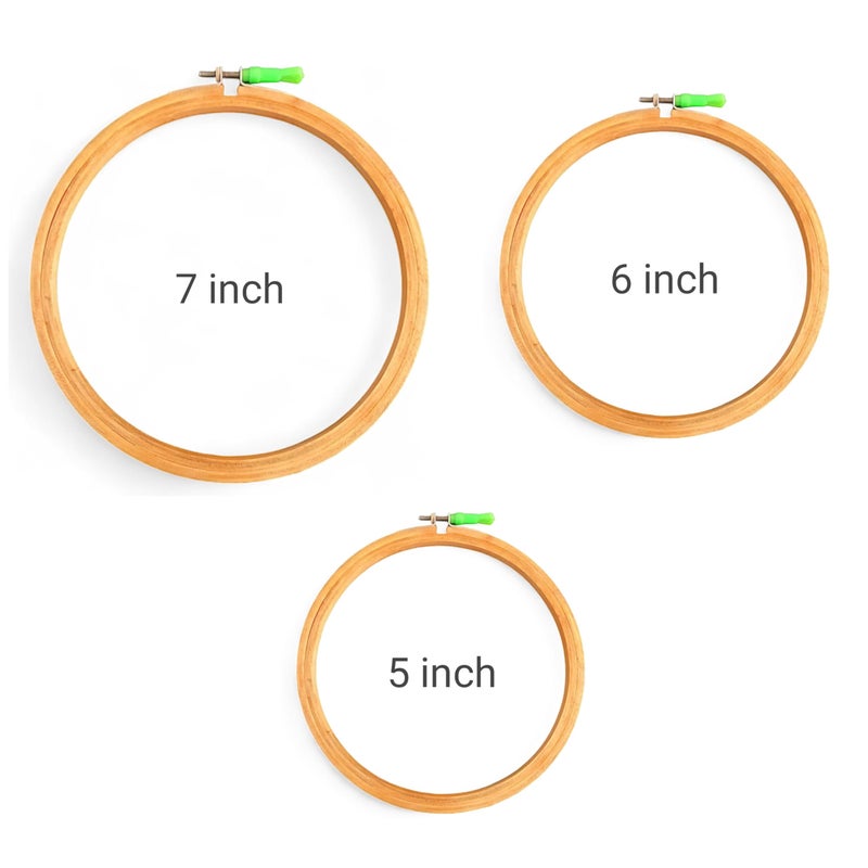 CLEZARO ( Pack of 3 ) Wooden Embroidery Hoop Ring Frame Size : 5, 6 and 7 Inch, Adjustable Cross Stitch Embroidery Circle Hoop, Wooden Embroidery Frame (H144) - Image 2