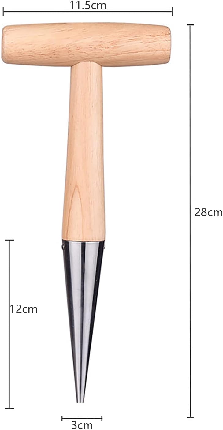 cozyou 11" Stainless Steel Garden Dibber Bulb Planter with Wooden Handle, Bulb Planter for Sowing Seeds Transplanting Vegetable Flowers - Image 1