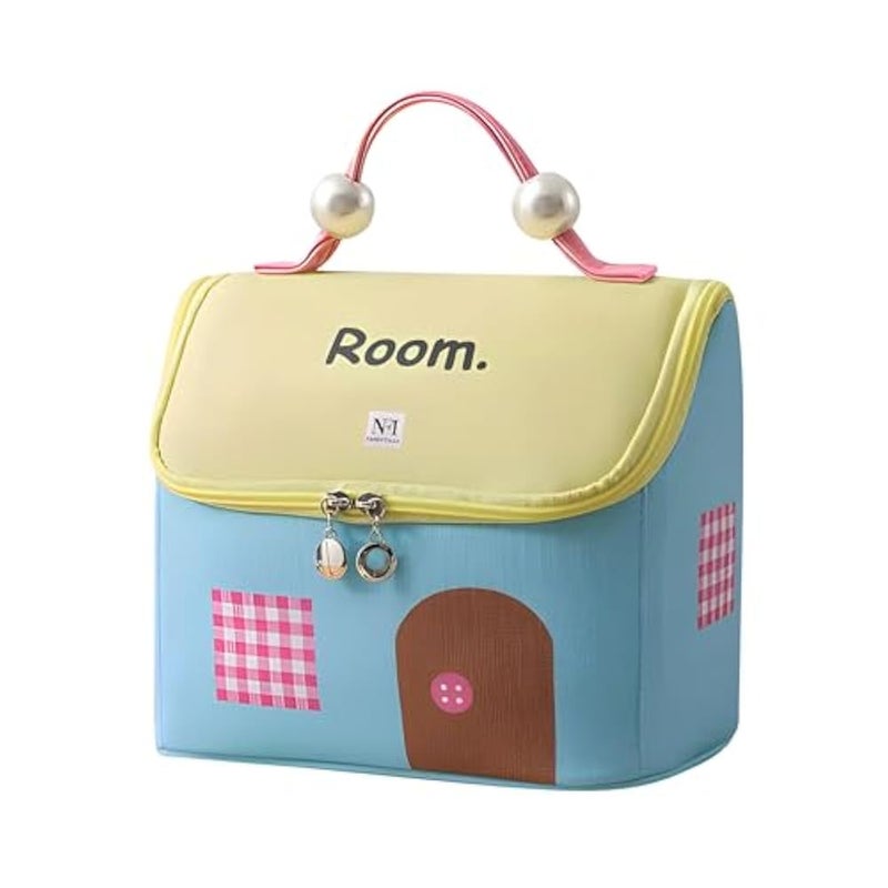 NFI essentials Makeup Pouch for Women, House Shaped Cosmetic Bag, Stylish Pouch for Makeup Accessories, Travel Pouch Vanity Kit Organiser Toiletry Bag Make up Pouch for Girls, Yellow, 24x13.5x20 cm - Image 1