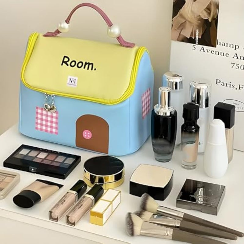 NFI essentials Makeup Pouch for Women, House Shaped Cosmetic Bag, Stylish Pouch for Makeup Accessories, Travel Pouch Vanity Kit Organiser Toiletry Bag Make up Pouch for Girls, Yellow, 24x13.5x20 cm - Image 3