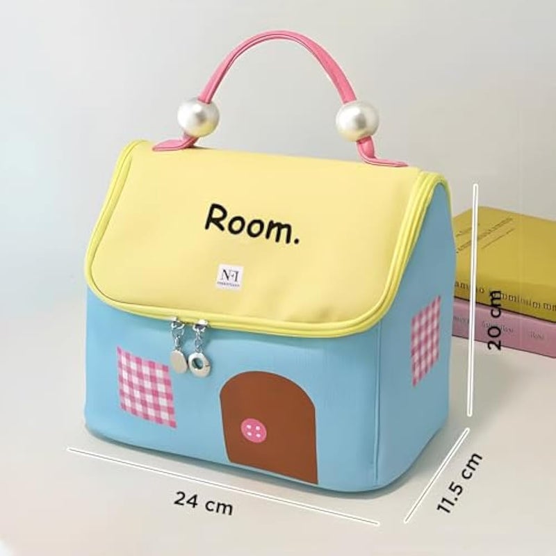 NFI essentials Makeup Pouch for Women, House Shaped Cosmetic Bag, Stylish Pouch for Makeup Accessories, Travel Pouch Vanity Kit Organiser Toiletry Bag Make up Pouch for Girls, Yellow, 24x13.5x20 cm - Image 4