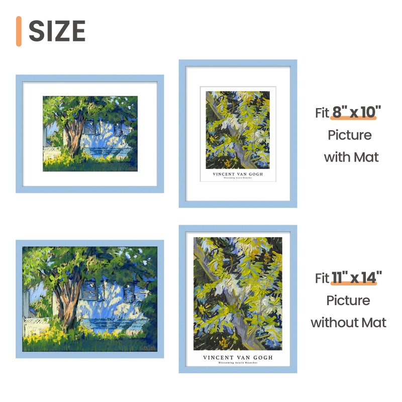 upsimples 11x14 Picture Frame Set of 5, Display Pictures 8x10 with Mat or 11x14 Without, Wall Gallery Photo Frames, Blue - Image 5
