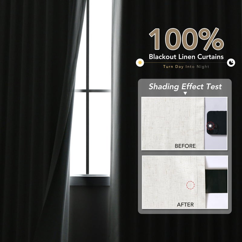 Nanspring Linen Black Out Curtains 84 Inch Long for Living Room Grommet Neutral Cream Blackout Curtain Burlap Textured Thermal Insulated Energy Saving Block Out Curtains for Bedroom Windows  Natural 52Wx84L - Image 2