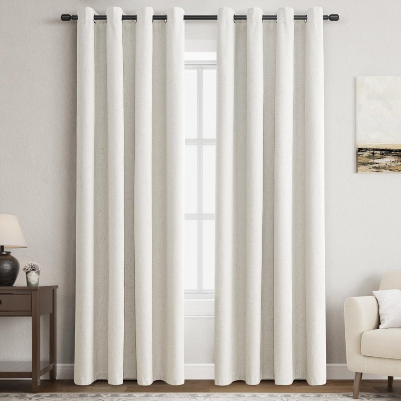 Nanspring Linen Black Out Curtains 84 Inch Long for Living Room Grommet Neutral Cream Blackout Curtain Burlap Textured Thermal Insulated Energy Saving Block Out Curtains for Bedroom Windows  Natural 52Wx84L - Image 3