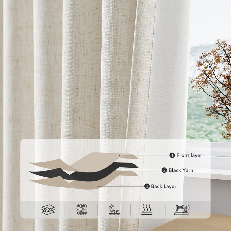 Nanspring Linen Black Out Curtains 84 Inch Long for Living Room Grommet Neutral Cream Blackout Curtain Burlap Textured Thermal Insulated Energy Saving Block Out Curtains for Bedroom Windows  Natural 52Wx84L - Image 4