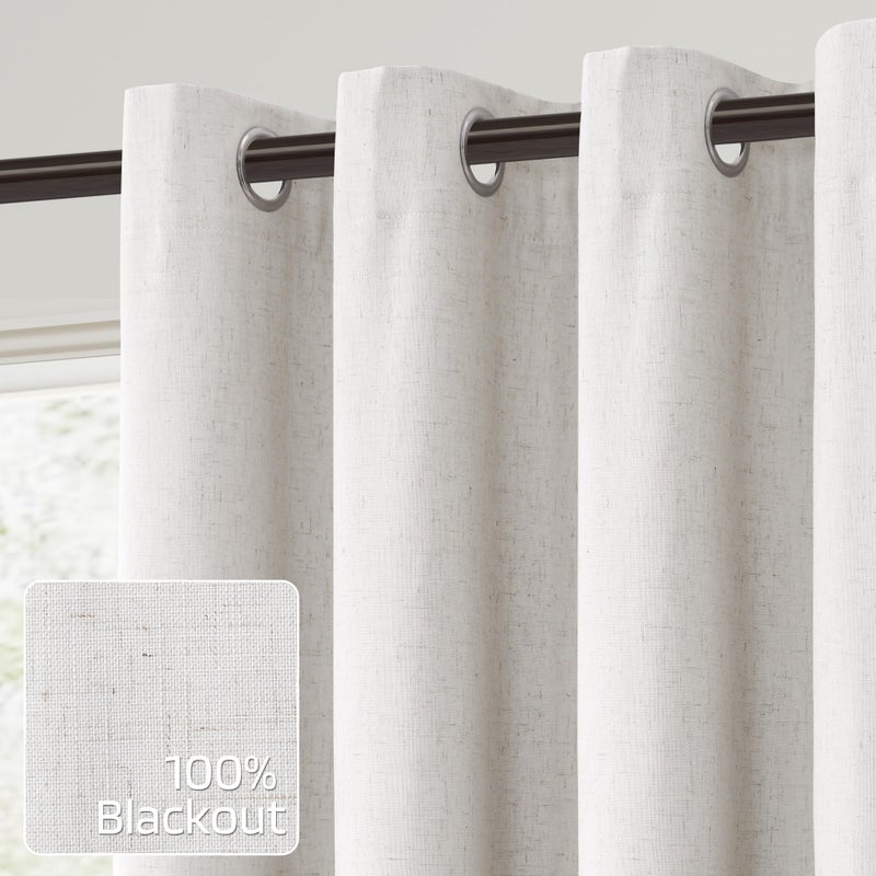 Nanspring Linen Black Out Curtains 84 Inch Long for Living Room Grommet Neutral Cream Blackout Curtain Burlap Textured Thermal Insulated Energy Saving Block Out Curtains for Bedroom Windows  Natural 52Wx84L - Image 1