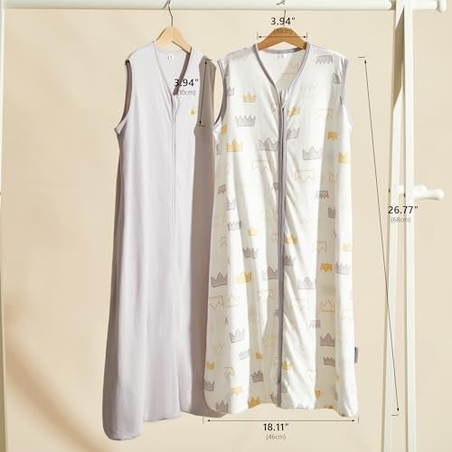 TILLYOU 2 Pack Infant Sleep Sack 0-6 Months 100% Cotton Wearable Blanket 0.5 TOG Sleeveless Summer Sleep Sacks with 2-Way Zipper, Gray Crown - Image 3