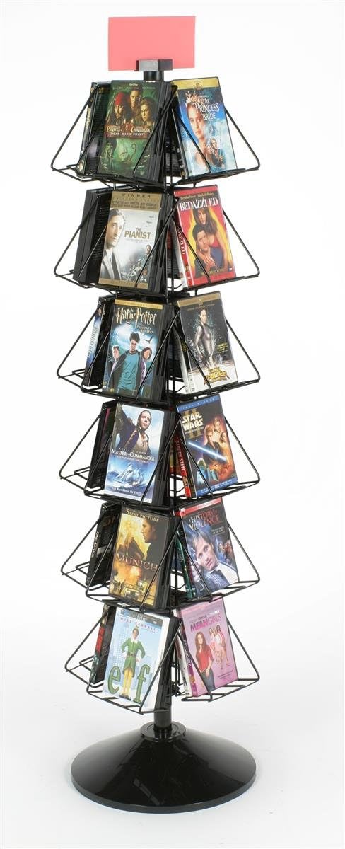 Displays2go Wire Display Rack for Small Books or DVDs 24Pocket FloorStanding Fixture 360 Degree Rotating Stand  Black Welded Wire with Plastic Base and Sign Holder - Image 2