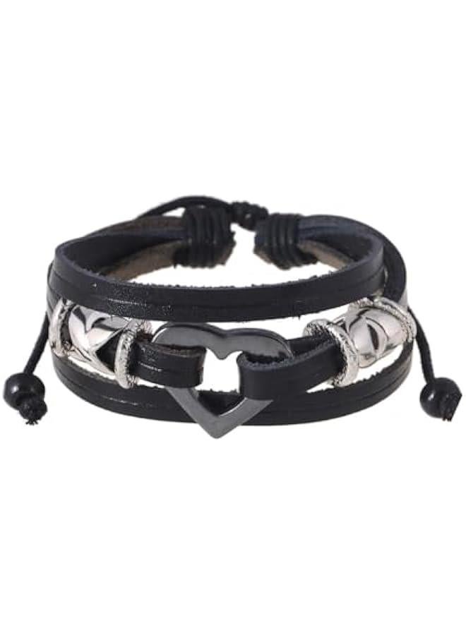 Arabest Leather Love Bracelet Beaded Couples Bracelets Hand Woven Bracelet Layered Black Wrist Jewelry for Women and Lady Gift  - Image 1