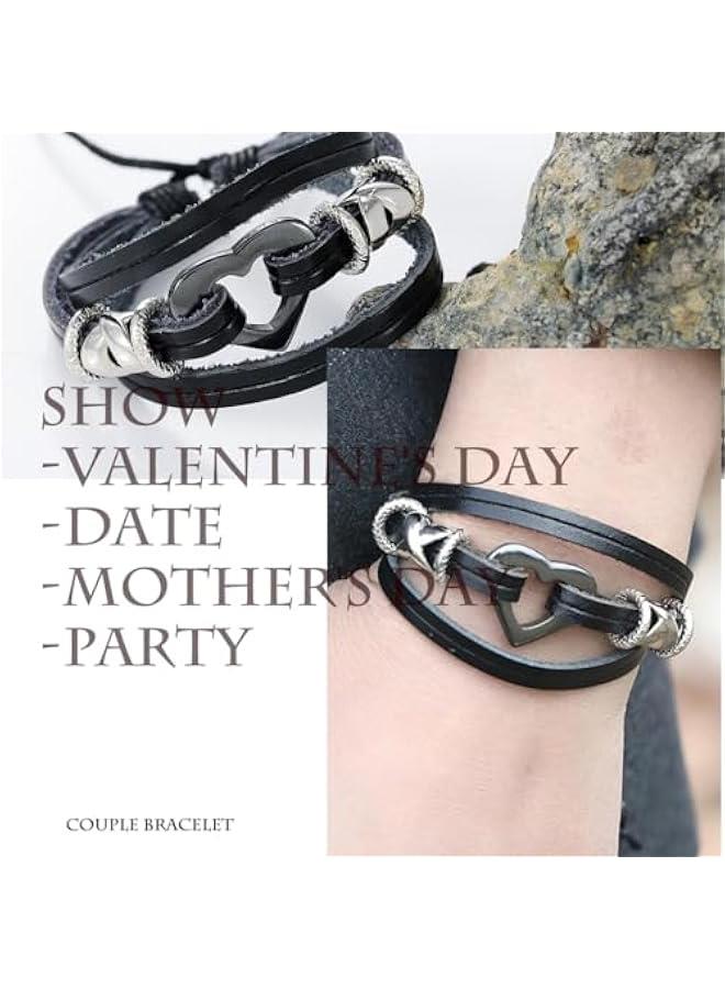 Arabest Leather Love Bracelet Beaded Couples Bracelets Hand Woven Bracelet Layered Black Wrist Jewelry for Women and Lady Gift  - Image 2