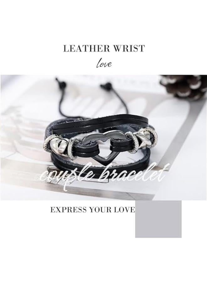 Arabest Leather Love Bracelet Beaded Couples Bracelets Hand Woven Bracelet Layered Black Wrist Jewelry for Women and Lady Gift  - Image 3