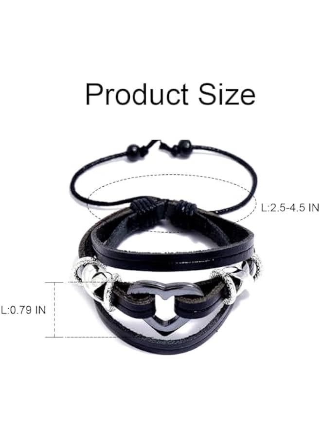 Arabest Leather Love Bracelet Beaded Couples Bracelets Hand Woven Bracelet Layered Black Wrist Jewelry for Women and Lady Gift  - Image 5