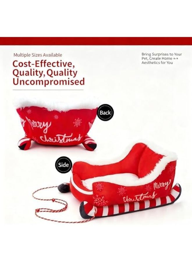 Festive Red Sleigh Dog Bed Plush Cozy Washable Pet Sofa For Small Medium Large Pets - Image 4