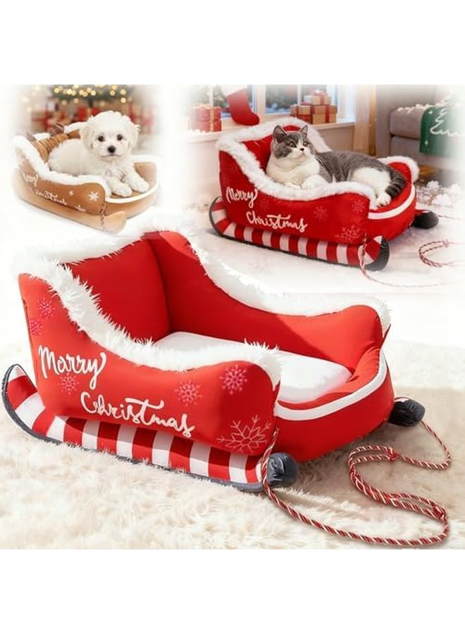 Festive Red Sleigh Dog Bed Plush Cozy Washable Pet Sofa For Small Medium Large Pets - Image 2