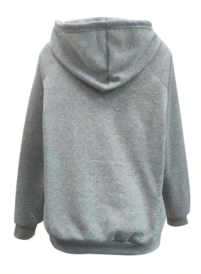 Take Two Take Two Grey Relaxed Fit Hoodie with Quarter Zip