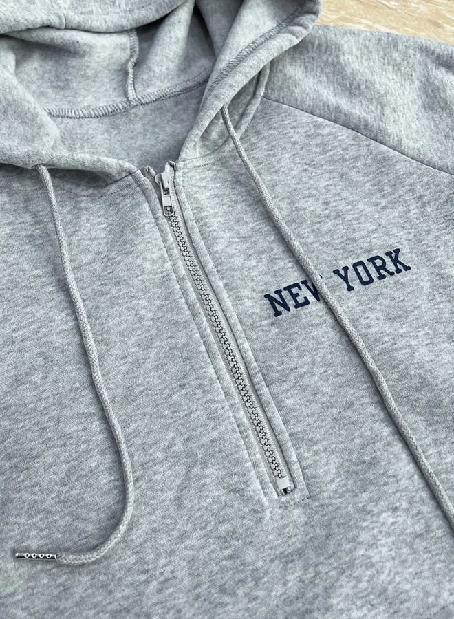Take Two Grey Relaxed Fit Hoodie with Quarter Zip