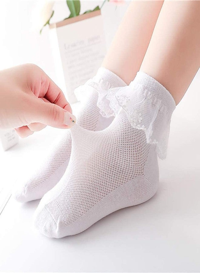 Looching 4 Pairs Toddler Baby Girls Lace Princess Socks Cotton Ruffled Solid Ankle Socks - Image 4