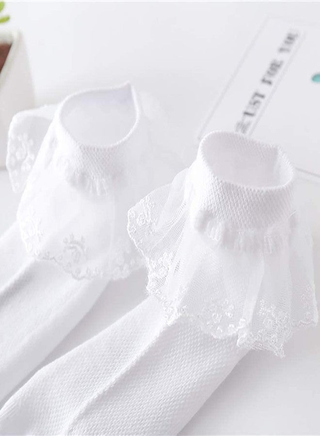 Looching 4 Pairs Toddler Baby Girls Lace Princess Socks Cotton Ruffled Solid Ankle Socks - Image 3