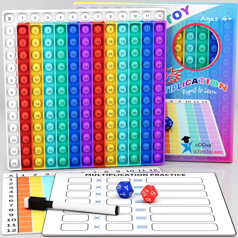 COOVA Multiplication Chart Pop It Multiplication Game Board 12x12 Times Table Math Game Board for Kids Learning Educational Multiplication Machine Toy - Image 2