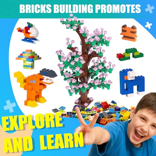 cumeysnon 1800 Pieces Building Bricks SetBuilding Bulks Blocks with 1 Packs 24x24 Studs Sticky Plates205 Pcs Flowers and Tree Set 14 Colors 18 Random Bulk Shapes Creative Toy Gift for Boys Girls - Image 5