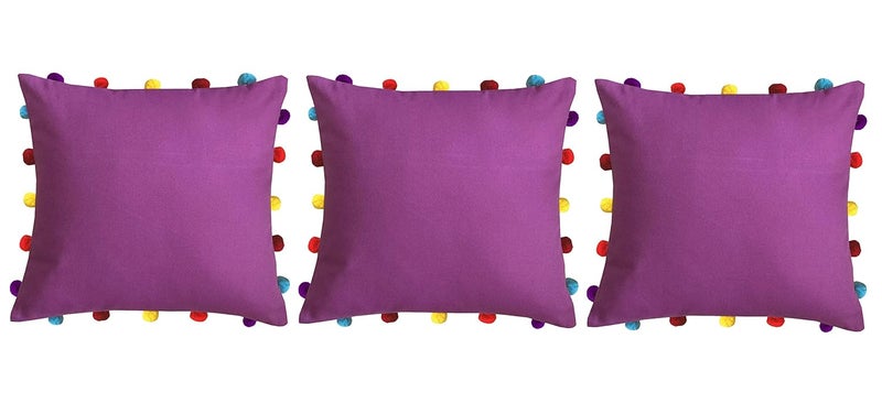 Lushomes Cushion Cover 16x16 Boho Cushion Covers Sofa Pillow Cover Cushion Covers with Tassels Cushion Cover with pom pom 16x16 Inches Set of 3 Lilac - Image 1