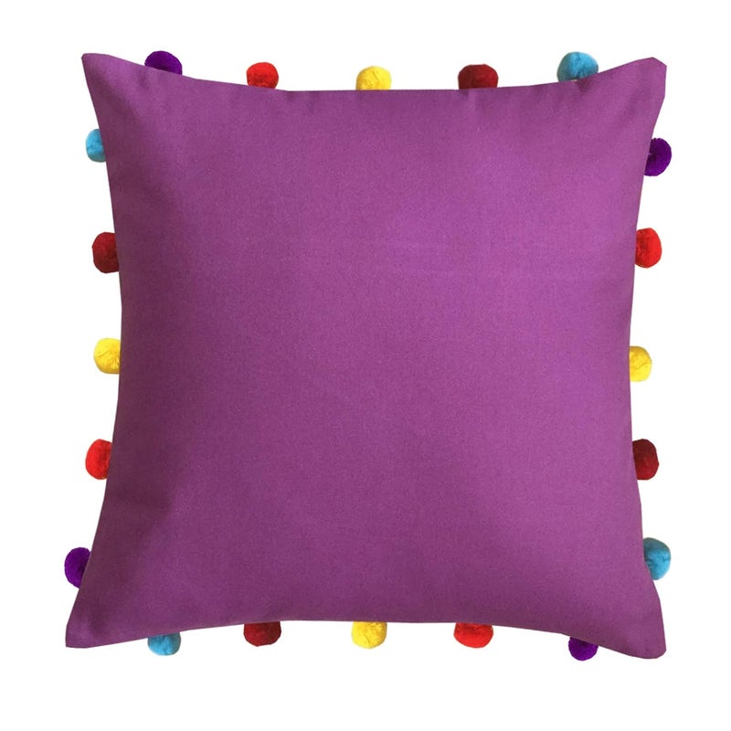 Lushomes Cushion Cover 16x16 Boho Cushion Covers Sofa Pillow Cover Cushion Covers with Tassels Cushion Cover with pom pom 16x16 Inches Set of 3 Lilac - Image 2