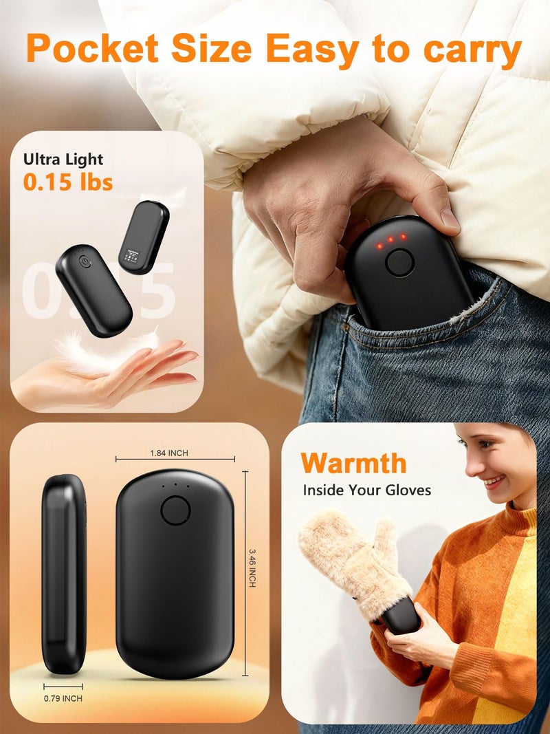 Fovendi Pocket Size Hand Warmers Rechargeable 2 Pack, 6000mAh Electric Hand Warmers for 24H Safe Heat, 3 Settings Fast Heating Handwarmers Up to 131â„‰ for Christmas, Valentineâ€™s Day Gift, Hunting, Camping - Image 4