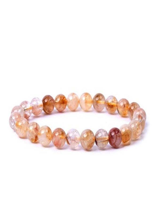 Poorak Natural citrine Golden Rutilated Quartz Bracelet for Men & Women | Certified Healing Crystal 8mm Beaded Stretch Bracelet | Wealth, Confidence & Positive Energy | Unisex - Image 1