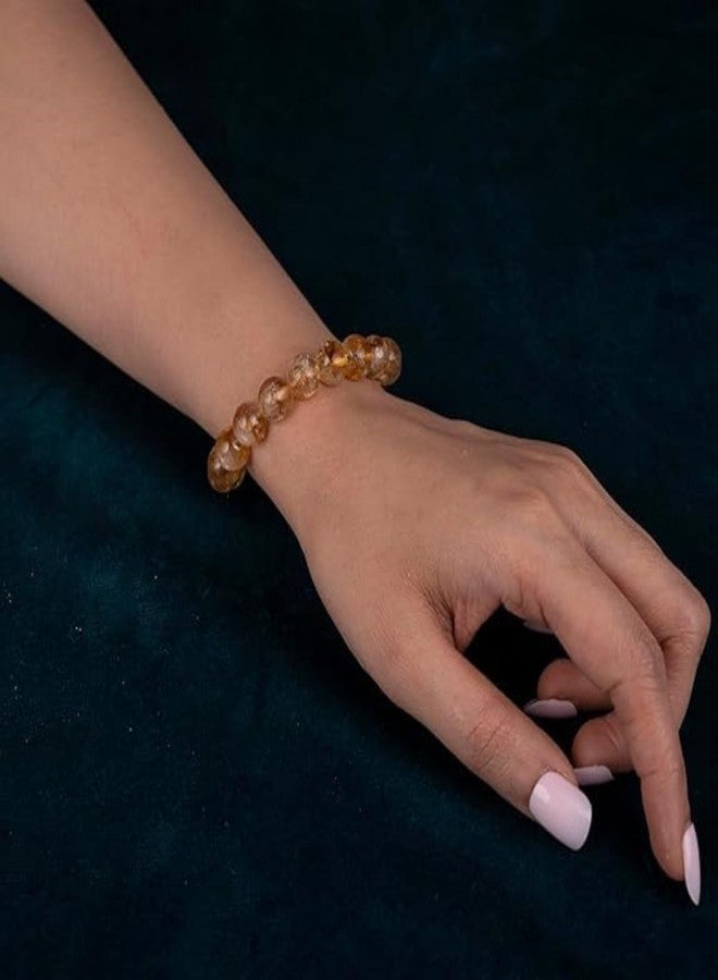 Poorak Natural citrine Golden Rutilated Quartz Bracelet for Men & Women | Certified Healing Crystal 8mm Beaded Stretch Bracelet | Wealth, Confidence & Positive Energy | Unisex - Image 5