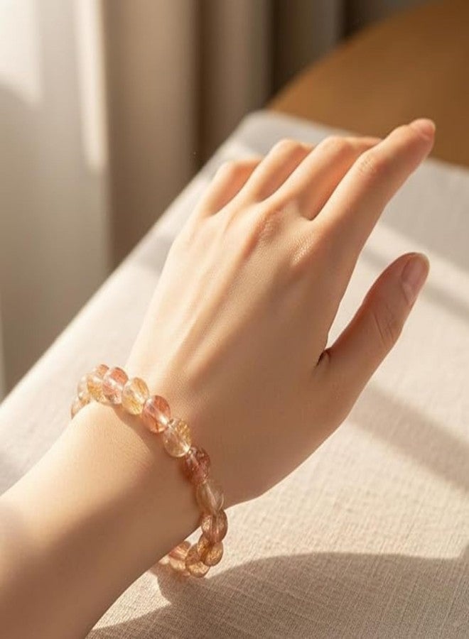Poorak Natural citrine Golden Rutilated Quartz Bracelet for Men & Women | Certified Healing Crystal 8mm Beaded Stretch Bracelet | Wealth, Confidence & Positive Energy | Unisex - Image 4