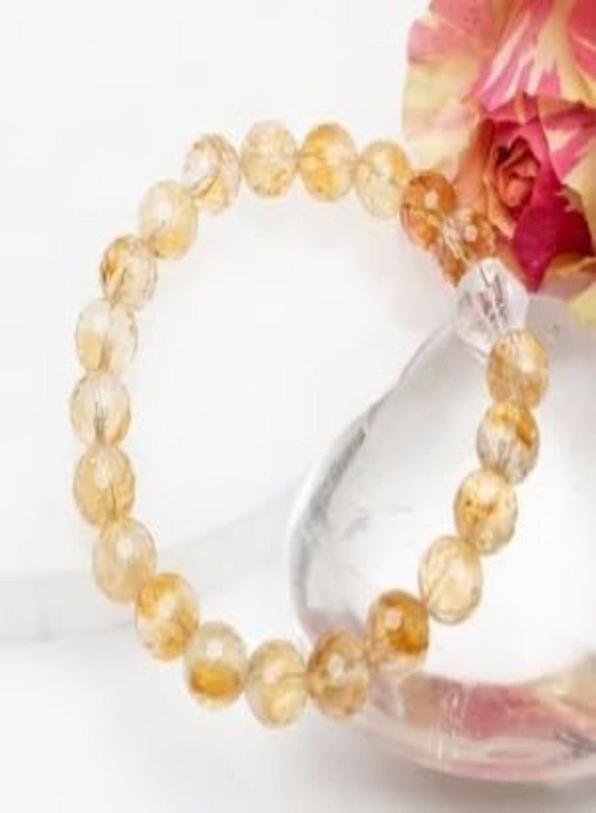 Poorak Natural citrine Golden Rutilated Quartz Bracelet for Men & Women | Certified Healing Crystal 8mm Beaded Stretch Bracelet | Wealth, Confidence & Positive Energy | Unisex - Image 3