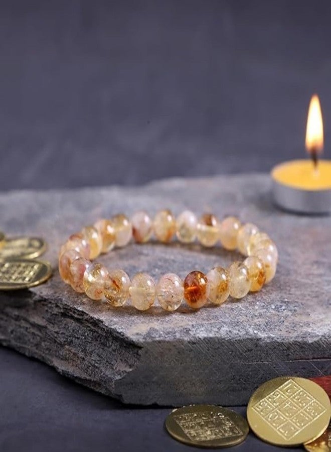 Poorak Natural citrine Golden Rutilated Quartz Bracelet for Men & Women | Certified Healing Crystal 8mm Beaded Stretch Bracelet | Wealth, Confidence & Positive Energy | Unisex - Image 2