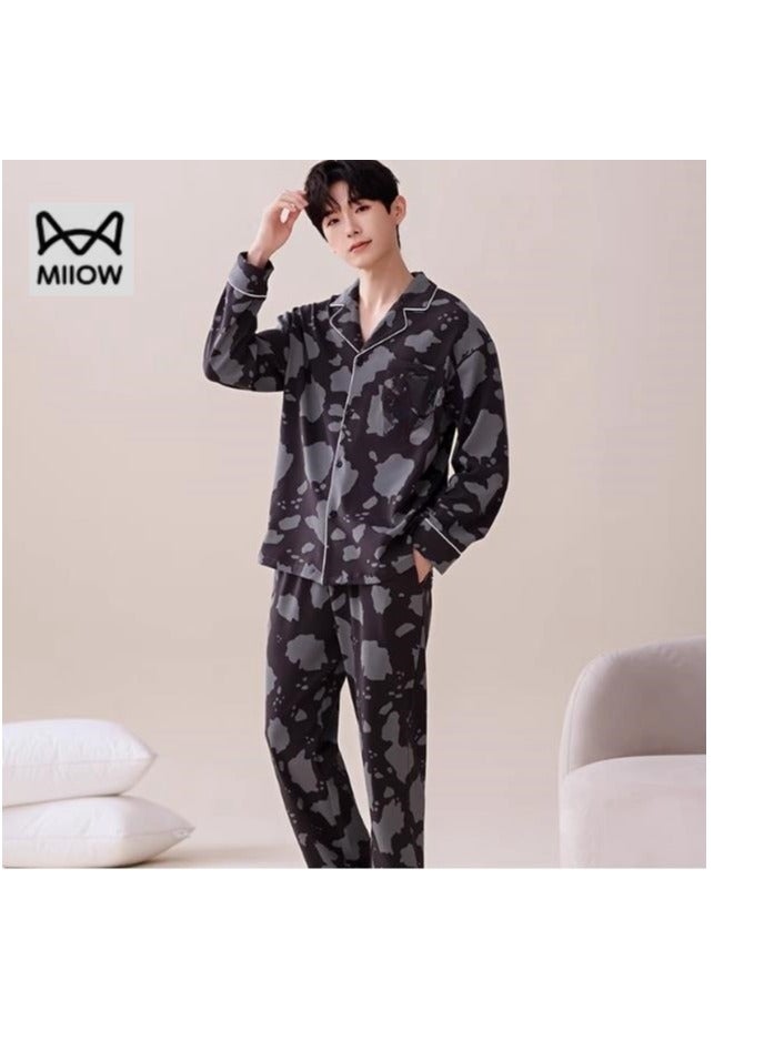 MIIOW Cotton Men's Long Sleeved And Long Pants Home Suit Set - Image 1