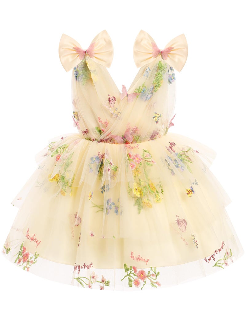 IMEKIS Fairy Dresses for Girls Toddler Butterfly Dress 1st 2nd Birthday Cake Smash Photoshoot Kids Princess Formal Baby Tulle Easter Tea Party Wedding Guest Graduation Apricot Floral 1824 Months - Image 2