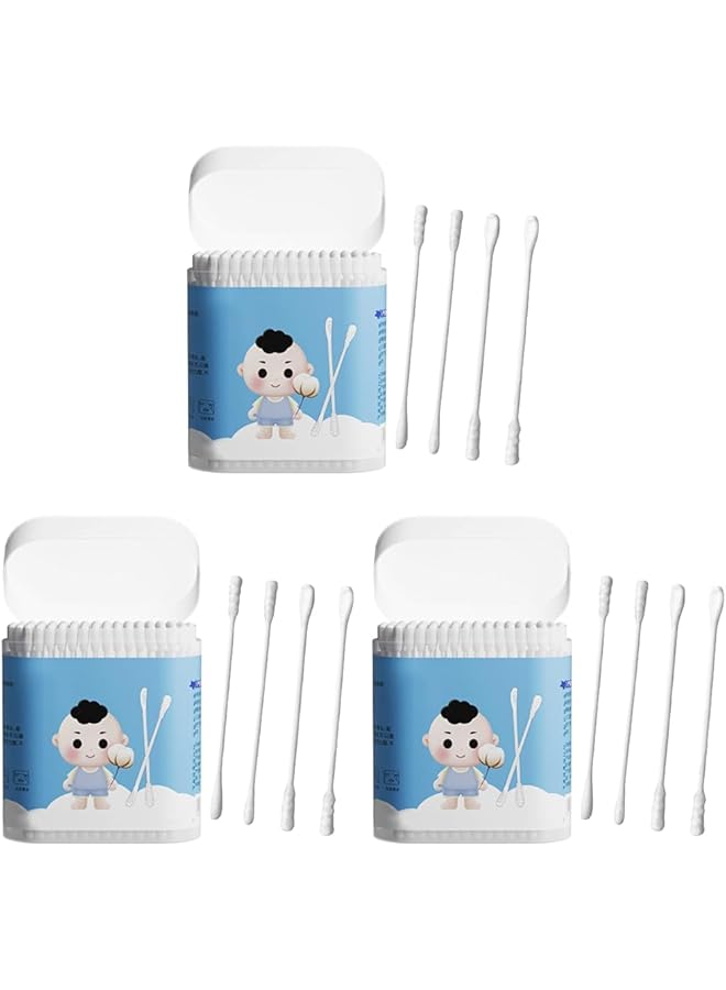 ECVV 200 Count Baby Cotton Swabs Double Ended Spiral Head Earpick Cotton Tips Multipurpose Ear Spoon Cotton Buds For Ear Beauty Care Cleaning (Pack Of 3)